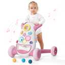 KB Montessori Baby Walker - Interactive Push Toy for Toddlers Learning to Walk with Soft Music & Lights, Adjustable Speed & Non-Slip Wheels, Educational Activity Center (Pink)