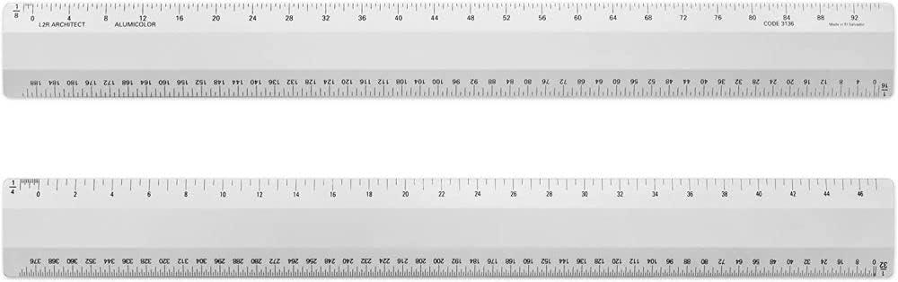 Alumicolor Architect 12 inch Ruler w/ 4 Bevel Scale for Drawing, Drafting & Engineering, Left to Right Calibrations Divided by 1/32, 1/16, 1/8, 1/4, Silver