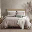 Bedorm Taupe Duvet Cover Set King Ruffle Bedding Set Pleat Ruffled Shabby Chic Comforter Cover Extra Soft & Easy Care Boho Duvet Cover with Zipper Closure