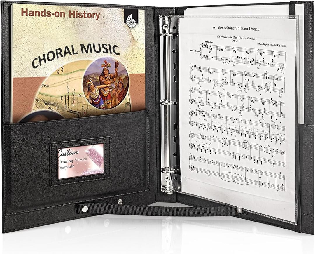 tutata Choral Music Holder, Sheet Music Folder with Handle and Strap, Sheet Music Binder, for Choir Singer, Stage Performance, Black