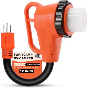 50 Amp to 110 Volt RV Adapter Plug with Locking Connector, NEMA 5-15P to NEMA SS2-50R Electrical Power Adapter with Upgraded Grip Handle, ETL Listed,