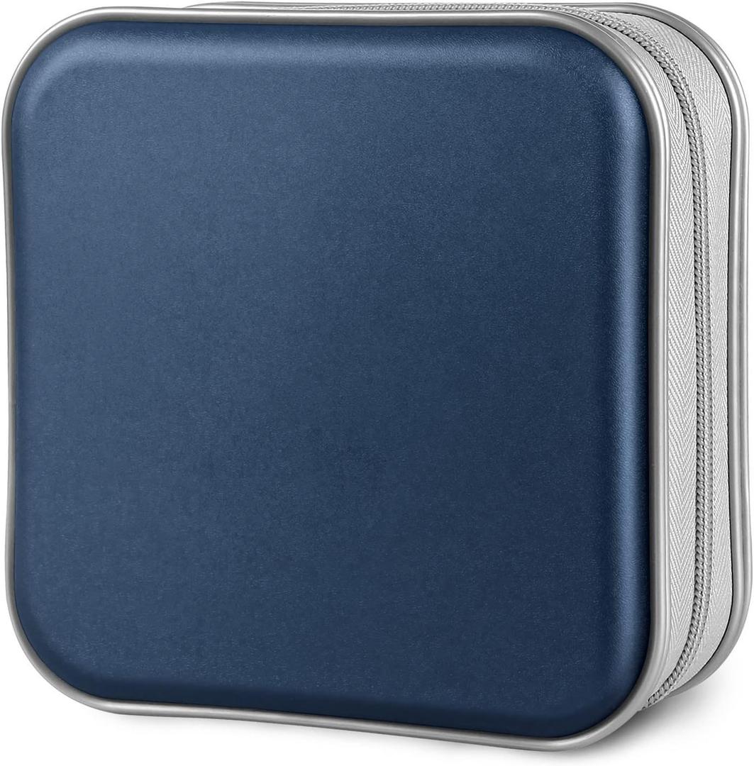 CD Case, 40 Capacity CD/DVD Case Holders Wallet Hard Plastic DVD Disc Cases Storage Binder for Car Home Office Travel (Dark Blue)