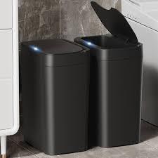 Vanpopubs 2 Pack 2.7 Gal Bathroom Trash Can with Lid, Automatic Trash Can Small Smart Garbage Can Touchless, Slim Motion Sensor Waterproof Plastic Trash Bins for Bedroom Office Kitchen Toilet Black