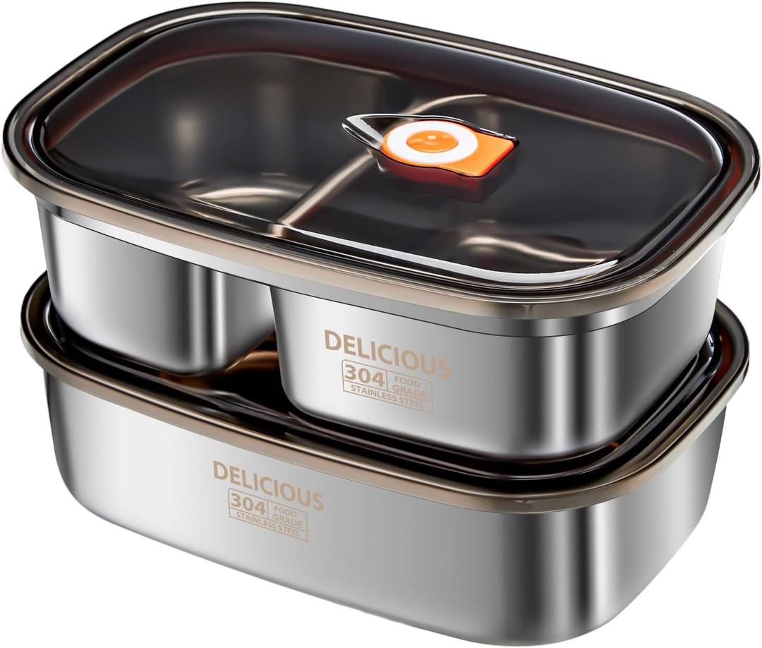 Kabbas Stainless Steel Bento Box Adult 2 Pack, 42Oz+57Oz Leakproof Metal Bento Box with Airtight lid, Lightweight 304 Stainless Steel Lunch box for Men/Women,Suitable for Picnic, Work, Outside