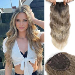 Hair Topper, Big Base 360° 3D Hair Toppers for Women with Thinning Crown, 20 Inch Long Curly Wavy Hair Pieces with Middle Part Clip in Bangs for Daily Use Parties