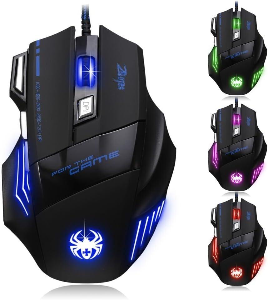 zelotes 7200 DPI 7 Buttons Professional LED Optical USB Wired Gaming Mouse Mice for Gamer