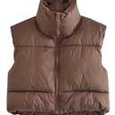 Women's Cropped Puffer Vest Zip Up Stand Collar Sleeveless Padded Crop Vests