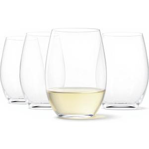 Amazon Basics Stemless White Wine Glasses, 14 oz., Dishwasher-Safe, 4-Piece Set