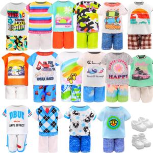 Miunana 22 PCS 5.3 Inch Boy Doll Clothes for 6 Inch Doll Top and Pants Handmade Casual Wear 10 Sets Fashion Outfit for 4-6 Inch Clothes and Accessories with 2 Pairs of Shoes