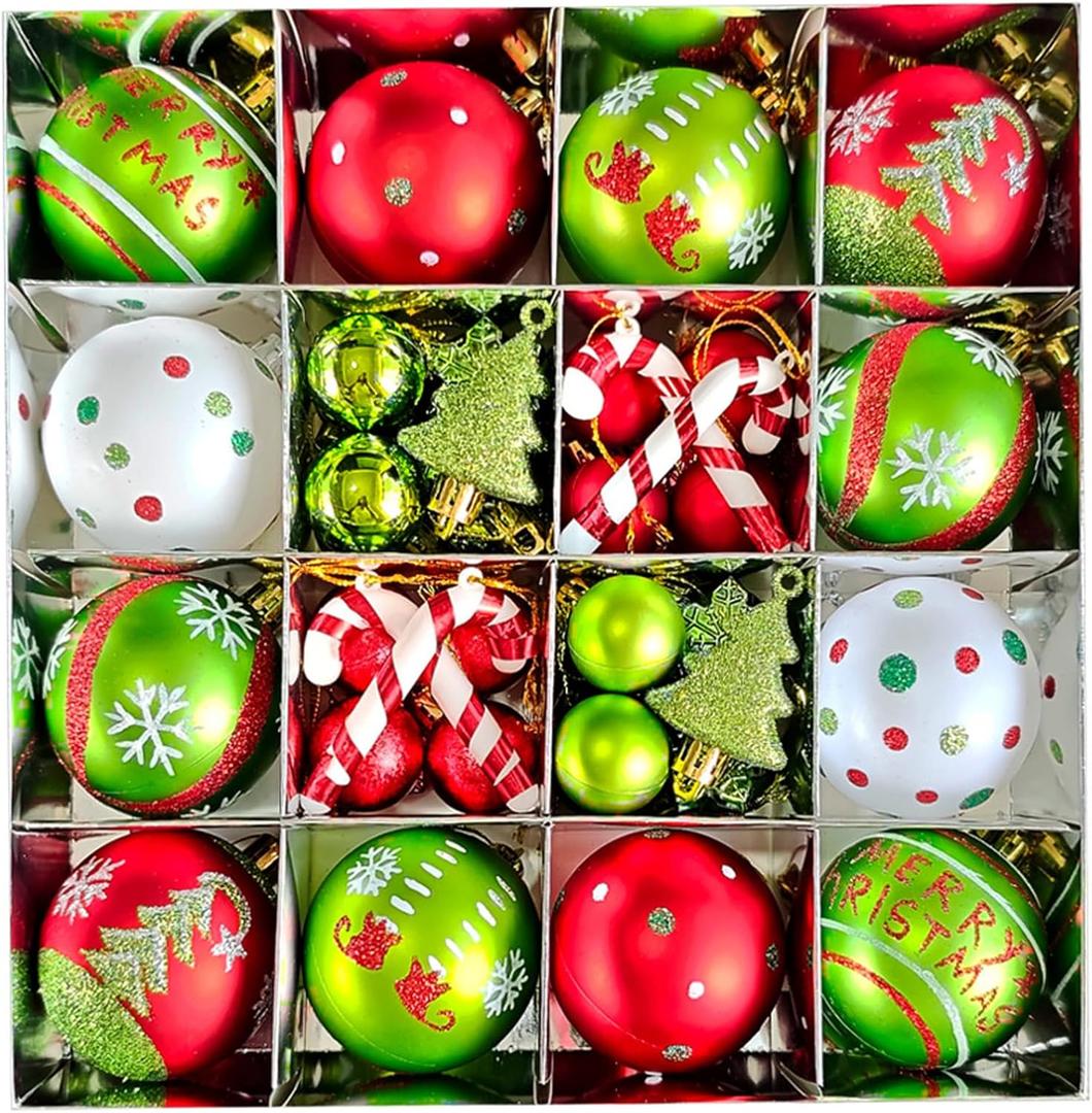 46 pcs Grinchs Christmas Ornaments, Grinchs Christmas Tree Ornaments, Grinchs Christmas Tree Decoration Ornaments Xmas Ball for Xmas Holiday Wreath Garland, Red and Green