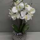 Artificial White Phalaenopsis Orchid Flower Arrangements 20.8" Faux Orchid Flower in Silver Pot Orchid Centerpiece for Dining Room Table