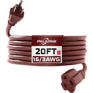 20ft Brown Outdoor Extension Cord Waterproof, UL Listed, 16/3 SJTW Heavy Duty 3 Prong, 16 Gauge 13A Power Cord Ideal for Indoor Outdoor Lights, Appliances, and Lawn
