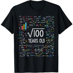 Square Root of 100 10th Birthday 10 Year Old Gifts Math Bday T-Shirt, Medium 
