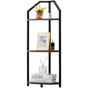 Fun Memories 3 Tier Corner Shelf, 40” Corner Shelf Stand, Corner Bookshelf Plant Stand, Storage Shelf for Bathroom, Living Room, Kitchen,Grey Home Office, Brown