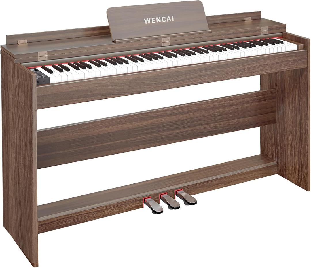 WENCAI 88 Key Fully Weighted Digital Piano Keyboard, 88 Keys Hammer Action Electric Pianos, Wooden Classic Upright Electronic Piano for Beginner, Professional with Triple Pedal (Sub-brown)