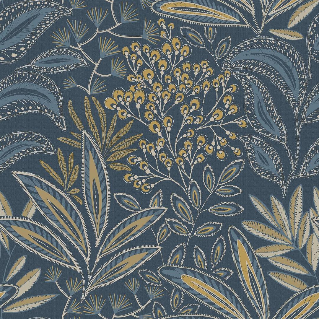 Safiyya Blue Vintage Floral Wallpaper Peel and Stick Contact Paper 17.3" x 78.7" Wall Paper Renter Friendly Self Adhesive Removable Wallpaper for Bathroom Vinyl