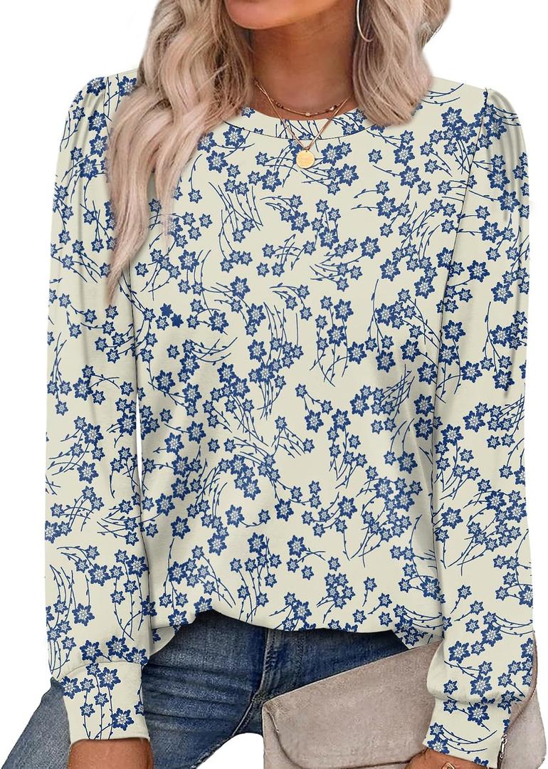 Alaroo Womens Long Sleeve Shirts 2026 Fall Tunic Tops Crewneck Blouses Print, L
