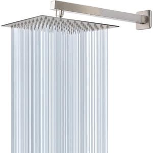 HarJue Shower Head with Extension Arm, High Pressure Square with ShowerArm, Stainless Steel Rainfall-Waterfall Full Body Coverage (10'' Shower with 16'' Arm, Brushed Nickel)