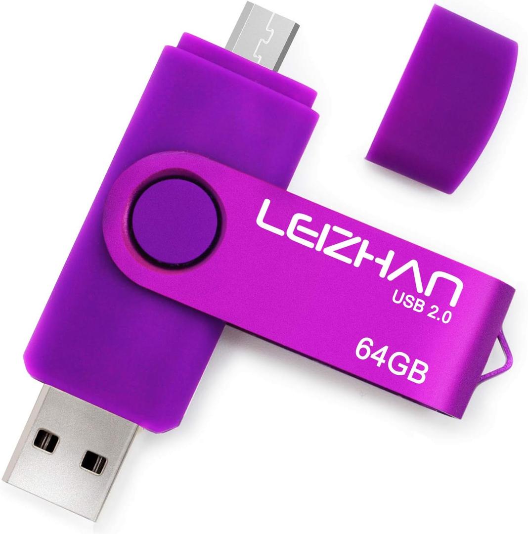 Micro Flash Drive 64GB Micro USB Dual Drive Memory Stick Android Phone Pendrive USB 2.0 Picture Stick for Samsung Galaxy, Xiaomi,LG,Sony, One-Plus,HTC, Meizu, Purple