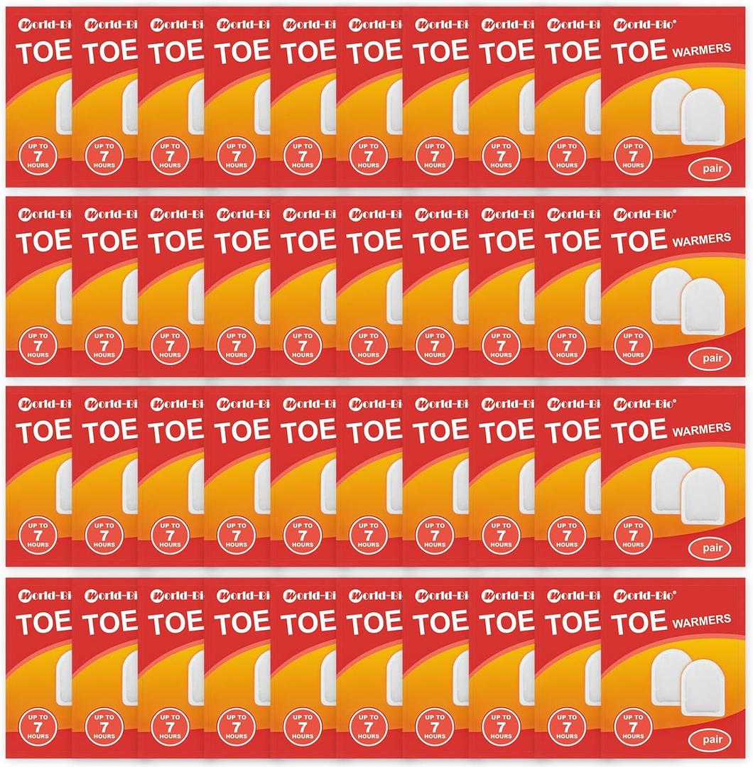WORLD-BIO Toe Warmers Adhesive 10/20/30/40 Pairs - Long Lasting Safe Natural Odorless Air Activated Warmers Up to 8 Hours of Heat - Heated Insoles Toe Foot Warmers Keep Foot Warm in Chill Winter