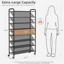 STORAGE MANIAC Tall Shoe Rack, 8 Tiers Shoe Organizer with Lockable Wheels for Entryway, Closet, Hallway, Double-Sided Vinyl Mesh Shelf Shoe Storage, Holds 60 Paris, Black