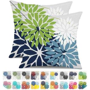 DFXSZ Outdoor Throw Pillow Covers 18x18 Inch Set of 2 Waterproof Spring Summer Geometric Elegant Blue Green Outdoor Pillow Covers for Patio Funiture Garden Couch 158Y18