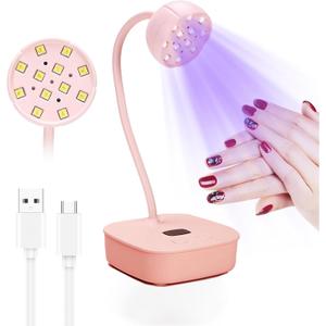 Nail Curing Lamp Gooseneck,12W Rechargeable/Cordless Mini UV Light for Gel Nails Polish with Sensor,LED Nail Light Nail Dryer with 2 Timers for Salon Home DIY Use Pink