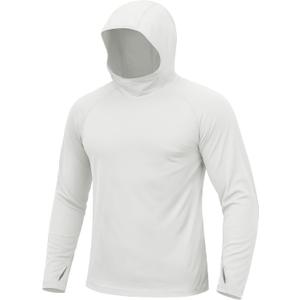 TACVASEN Men's Rash Guard Sun Hoodie Long Sleeve UPF 50+ Sun Protection SPF Quick Dry Hiking Swim Fishing Shirt (White, M)