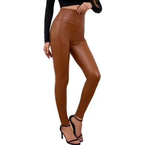 Everbellus Sexy Womens Faux Leather High Waisted Leggings (Large, Brown)