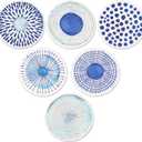 AD Set of 6 Coasters for Drinks Absorbing Round Ceramic Stone Coaster with Cork Base,Tabletop Protection Mat for Mugs and Cups,Office,Kitchen (Blue Watercolor Series)