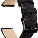 Ritche Christmas Gift Sailcloth Watch Band Quick Release Watch Strap Compatible with Samsung Galaxy Watch 6 Classic 43mm 47mm 40mm 44mmTimex / Seiko / Fossil / Citizen for Men Women, White Elephant Gifts, Stocking Stuffers for Men (20MM, Black / Orange Stiching / Black)