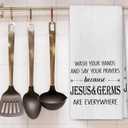 Funny Christian Wash Your Hands and Say Your Prayers Kitchen Towels - 16x24 Inch Farmhouse Decor with Inspirational Quote, Religious Gift for Church Friends & Prayer Groups. (066)