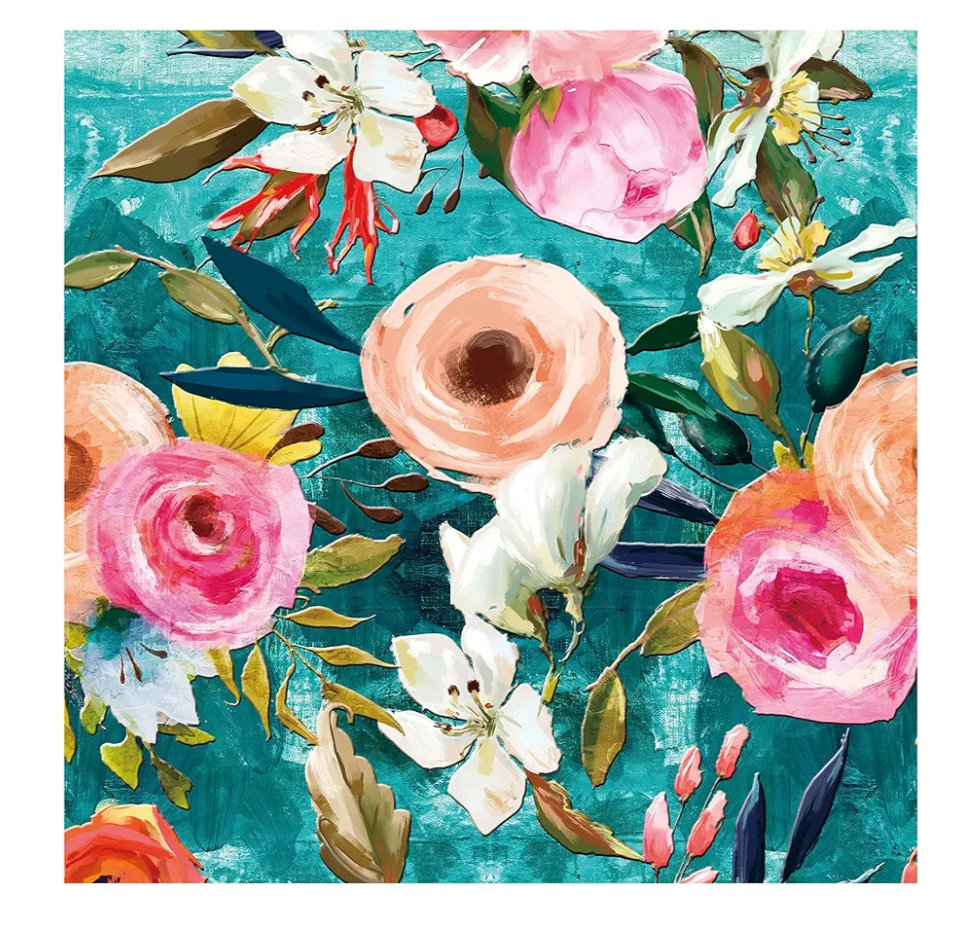 HAOKHOME Floral Peel and Stick Wallpaper Teal Green/Pink Removable Textured for Bedroom Nursery Decorations 17.7in x 6.6ft