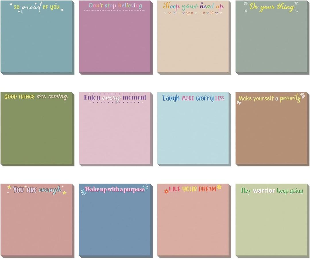 Zonon 24 Pieces Cool for School Sticky Notes Inspirational 3 x 3 Inch Classroom Theme Notepads Back to School Gift for Teacher Nurse Employee Appreciation Studying Office Supplies (Colorful Style)