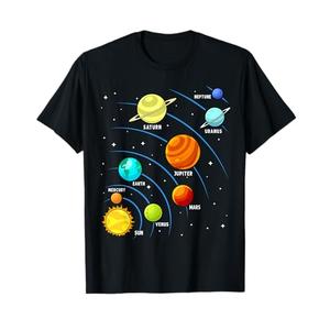 Kids Colorful Planets Solar Systems Mens Boys Space Science T-Shirt S
