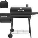 Barrel Charcoal Grill with offset smoker, 714 Square Inches Cooking Area, Outdoor BBQ Grill with Front and Side Shelf, Perfect for Backyard, Patio Parties and Picnics
