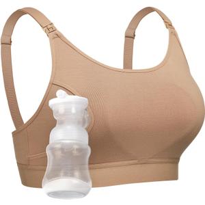 Momcozy Hands Free Pumping Bra, Adjustable Breast-Pumps Holding and Nursing Bra, Pumping & Nursing Bra in One (XX-Large, Mocha)