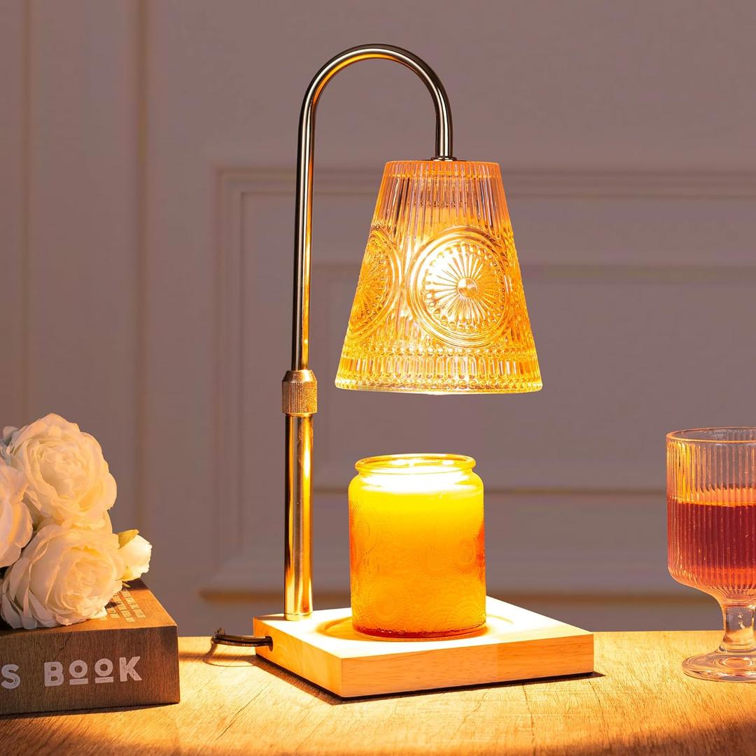 Candle Warmer Lamp with 2 Bulbs, Electric Candle Warmer with Timer -Adjustable Height and Dimmer LampCandle Warmer for Scented Jar Candles Wax Melt Warmer for Home Decor (Amber)
