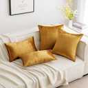 MIULEE Dark Gold Velvet Throw Pillow Covers 24x24 Soft Decorative Solid Square Euro Sham Cushion Cases Pack of 2 Modern Luxury Home Decor for Couch, Sofa, Bedroom