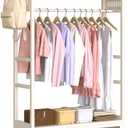 Freestanding Garment Rack, Portable Clothing Rack with Wheels and 4 Hooks, Rolling Organizer for Hanging Clothes and Storage, Wardrobe Shelves for Bedroom Living Room Home (Milky white, 100CM)