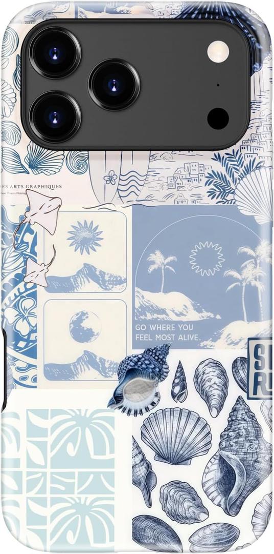 DEENAKIN for iPhone 17 Pro Max Case Cute,Aesthetic Vintage Beachy Summer Coquette Costal Collage Sea Shell,Compatible with Magsafe,Trendy Unique Protective Slim Silicone Phone Cover for Women Girls