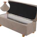 2-Piece Stretch Ottoman Covers  Rectangle Slipcovers for Folding Storage Stools, Non-Slip Elastic Bottom, Soft Fabric Furniture Protectors (Khaki, X-Large)