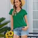 Womens Summer Tops Dressy Casual Green Blouses for Women Short Sleeve Cap Sleeve V Neck Shirts Beach Vacation Outfits for Women Holiday Party Western Clothing Fashion Trendy (Green, XL)