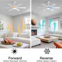 OURSTAR Ceiling Fans with Lights and Remote Control, White Ceiling Fan with Light 3-Color LED Dimmable, Memory for Lighting and Fan Reversible, 6-Speed, Timer, Indoor/Outdoor Use, 52 Inch