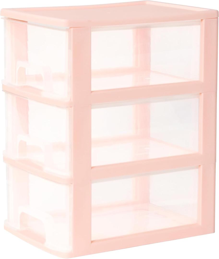 Desktop 3 Drawer Organzier, Pink Plastic Small Drawer Organizer, Desktop Organizer for Office Home and Bathroom