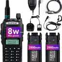 BaoFeng UV-82 High Power BaoFeng Radio Ham Radio Handheld Walkie Talkies with Earpiece, Extra 2800mAh Battery Hand Speaker Mic and Programming Cable Full Kits(1 Pack-Black)