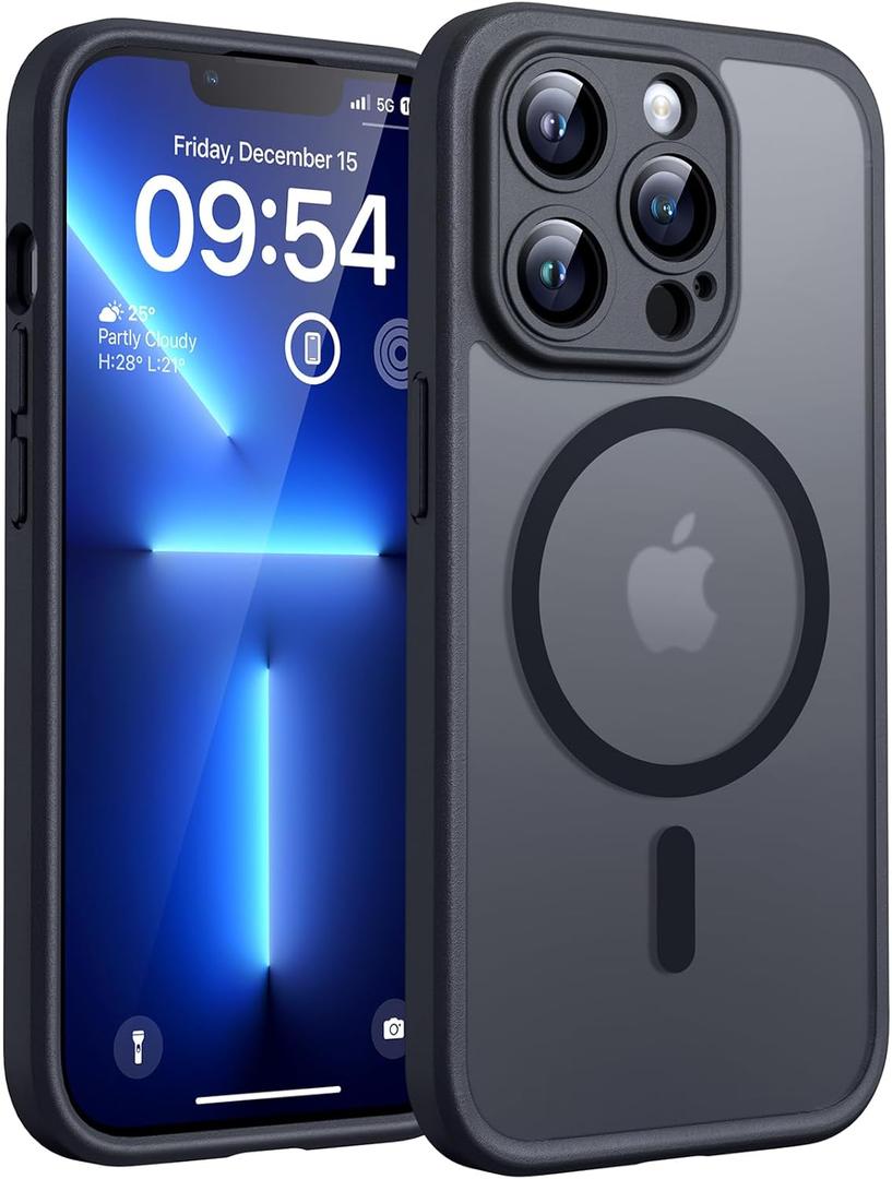 TOCOL for iPhone 13 Pro Max Case, Compatible with Magsafe, Full Camera Protection, Built-in Magnetic Ring, Translucent Matte Phone Case for iPhone 13 Pro Max 6.7 inch (Black)