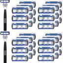 Leriton 37 Pcs Disposable Men's Razors Set 6-blade Sensitive Skin Refillable Razor Kit for a Comfortable Shave, 2 Handles and 38 Cartridges