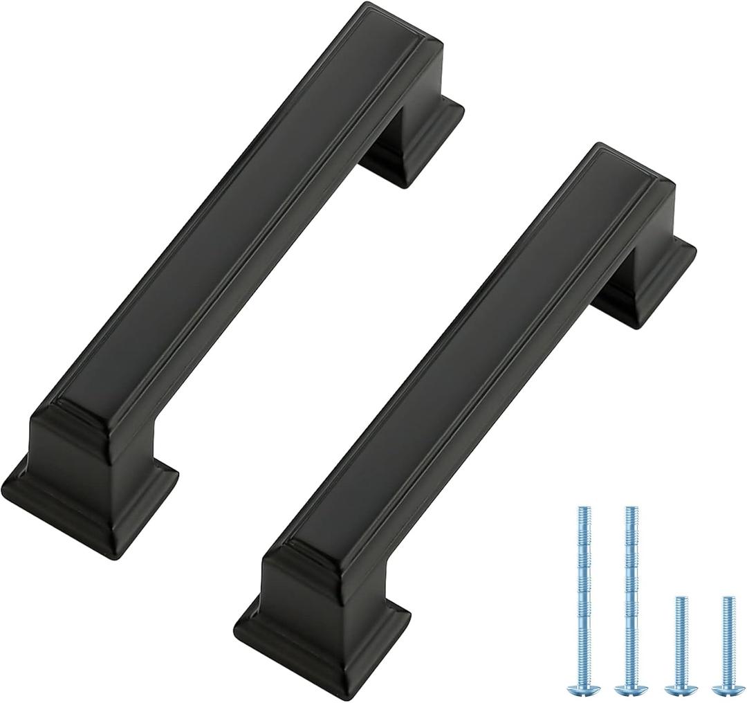 Ravinte Hardware 5 Pack Matte Black Cabinet Pulls, 3 Inch (76mm) Hole Center Zinc Alloy Drawer Handles for Kitchen Cabinets, Cupboards, Dressers, Square Solid Metal Hardware