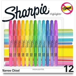 Sharpie Pocket Highlighters, Chisel Tip, Quick Dry, Assorted Fluorescent Colors, 12 Count - For Studying, Note-Taking, School, College, Office, Student & Teacher Supplies